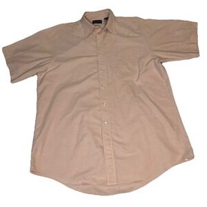Lands End Oxford Large Collar pink Button Down Shirt Cotton Preppy Short Sleeve